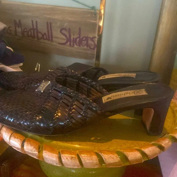 Brighton Abby Woven Leather Black & Brown Slip on Sandal - Sz 10M - Picture 8 of 11